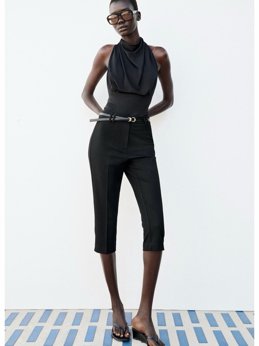 Zara Black Cropped Capris with Slim Belt